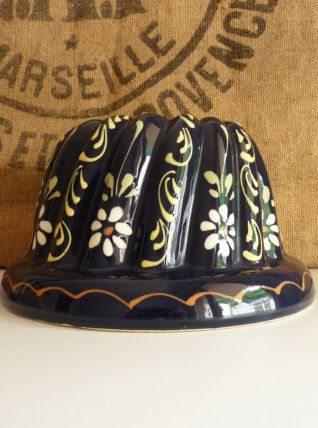 Moule à Kougelhopf, kouglof, bleu à décor floral