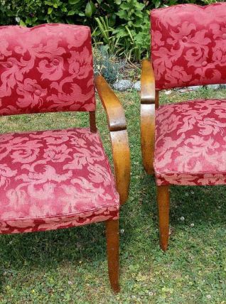 paire de fauteuils bridges bois et tissu