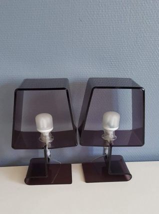 lampes de chevet en plexiglas fumé thermo-formé  années 70