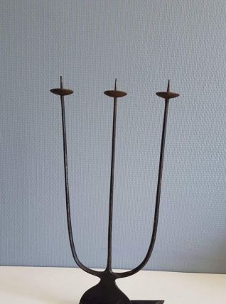 chandelier 3 branches ancien en métal plein noir années 50 