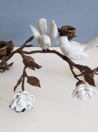 bougeoir art nouveau en bronze et porcelaine blanche