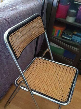 chaise pliable cannée  structure métal chromé style Castelli