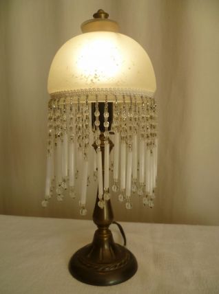 Lampe à poser champignon à pampilles, vintage