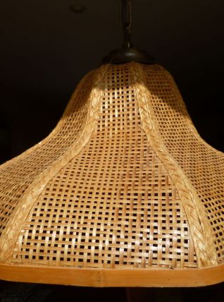 Suspension osier tressé, laiton, vintage