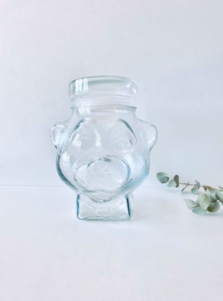 Bonbonnière en verre tête d’ours, pot hermétique vintage