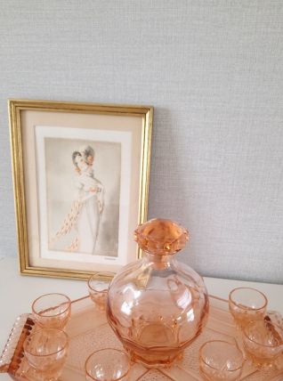Service à liqueur vintage rose. 