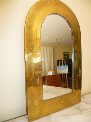 Charmant petit miroir laiton artisanal Inde vintage