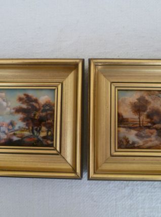 2 petits tableaux émaux Limoges L DADAT vintage