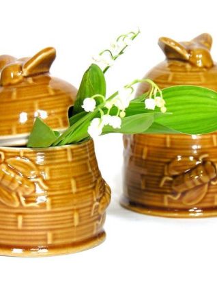 Petit Pot à Miel en céramique 1980 / Décor Ruche