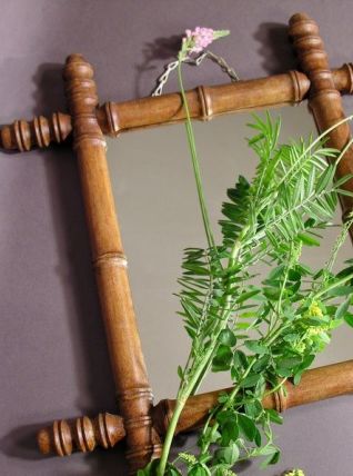 Miroir Art Déco Faux Bambou / Miroir en Bois Tourné