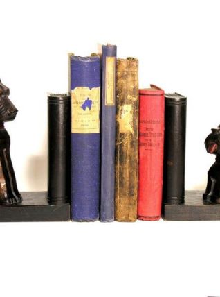 Serre Livres Chiens Bois Rétro 1960 / Serre-Livres Vintage