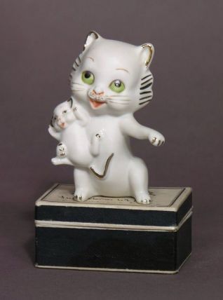 Figurine Rare Ancienne Chat - Chaton / Biscuit de Porcelaine