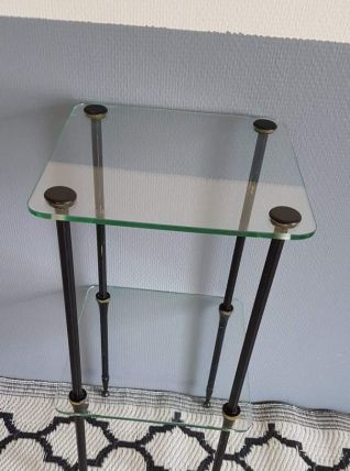 tablette vintage 2 plateaux en verre structure métal 