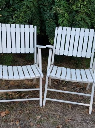 fauteuils de jardin pliants blancs en bois des années 70