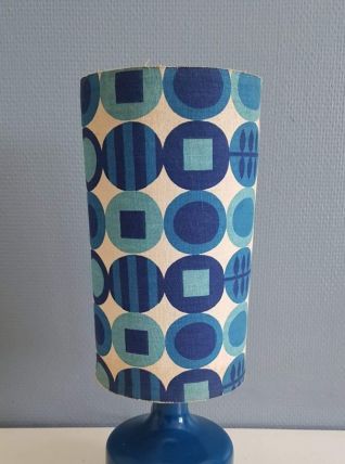 lampe à poser vintage pied céramique abat-jour à fleurs bleu