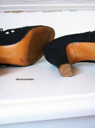 Escarpins cuir ajouré suédine noire vintage 30's