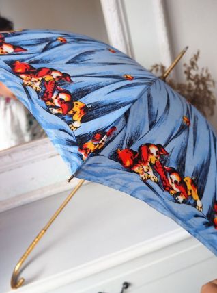 Parapluie kitsch poignée dorée vintage 60's