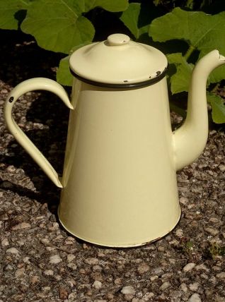 pichet , cafetière en tole émaillée ,  vintage
