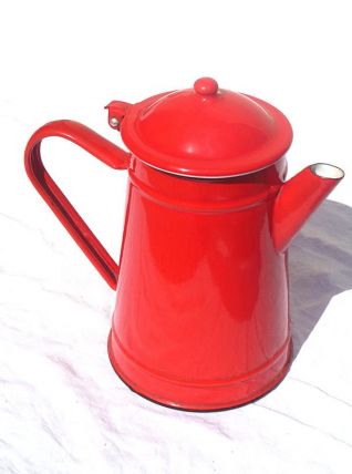 pichet , cafetière en acier émaillé ,  vintage