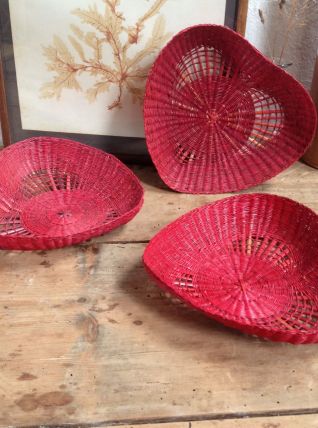 Trio de corbeilles vintage en osier rouge