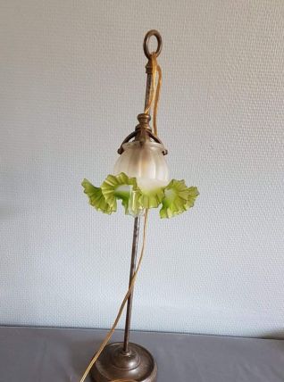 lampe tulipe en pâte de verre blanche et verte art déco 