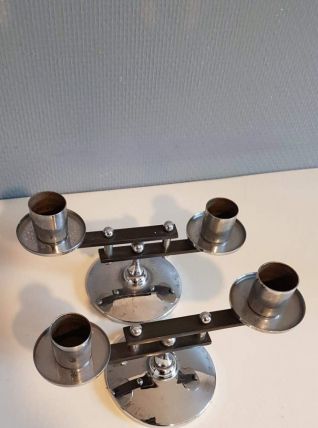 bougeoirs métal noir et chromé des années 50