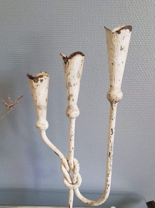 bougeoir 3 feux en fer forgé noué