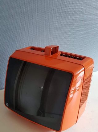 TV portable Prince orange vintage qui s'allume 
