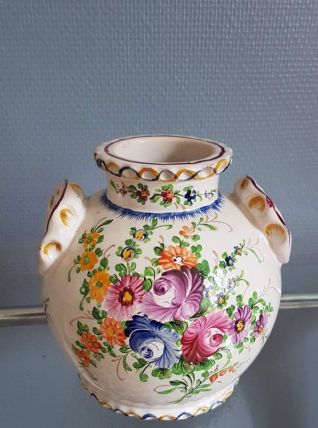 vase pot ancien décor floral des années 50