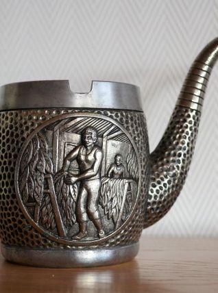 Cendrier Pipe vintage en métal argenté