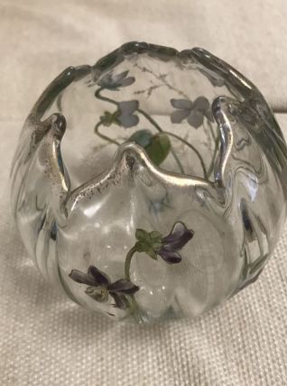 Vase boule aumônière art nouveau  cristal émaillé 