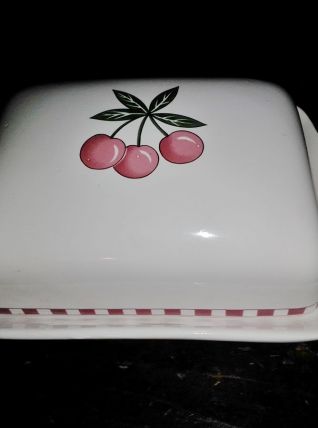 BEURRIER- céramique décor  cerises