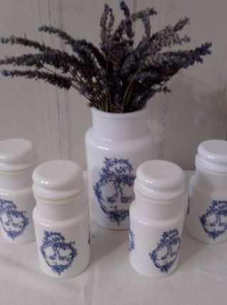  Lot de 5 pots vintage en opaline  des années 