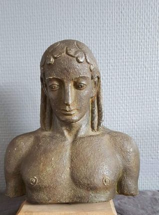buste homme de la mythologie en coulée de pierre socle en bo