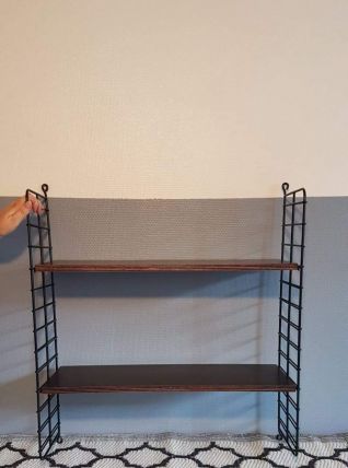 étagère murale 2 planches  bois sombre et structure métal