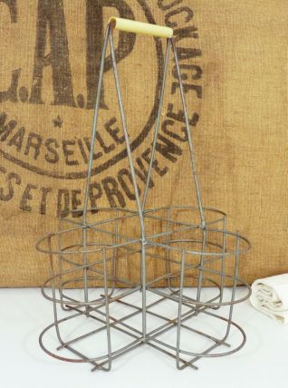 Ancien porte bouteilles en métal poignée plastique. 