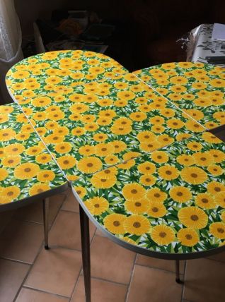 table fleur rabattable - formica décor fleur - vintage a