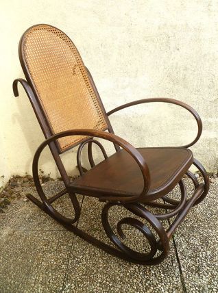 Rocking chair ancien bois courbé et cannage