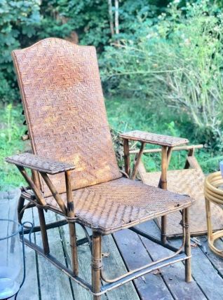 Chaise longue en osier et rotin année 30