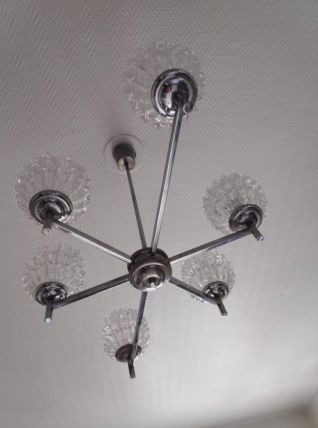 lustre vintage années 70 6 feux en verre taillé 