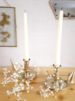 Paire de bougeoirs "rat de cave" en laiton