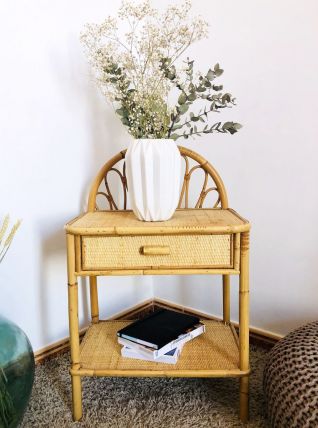 Table de chevet ou d'appoint en rotin &amp; bambou