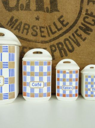 Série de 5 pots à épices en faïence, estampillé Yvonne