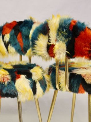 Paire de chaises Pelfran années 70 tissu fourrure multicolor