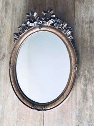 Miroir ovale 1900 biseauté à noeud