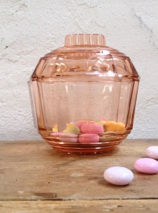 Boîte art déco en verre rose