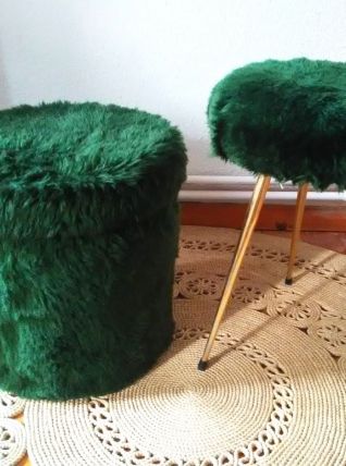 Duo pouf et tabouret moumoute - Années 70