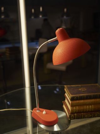 Lampe années 50 métal granité orange et chrome