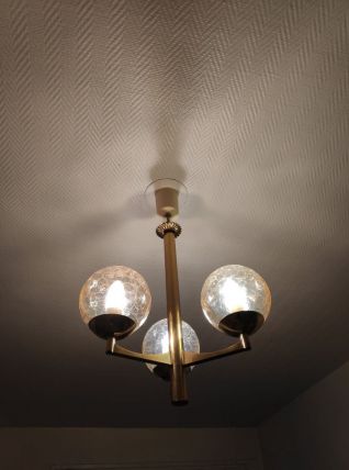 lustre 3 globes verre fumé et craquelé