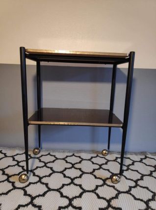 desserte 2 plateaux formica marron sur roulettes